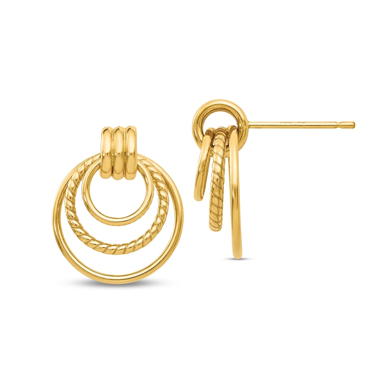 Main Image 1 of Textured Triple Drop Doorknocker Earrings in Hollow 14K Gold