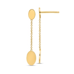 Oval Disc and Chain Dangle Drop Earrings in Hollow 14K Gold
