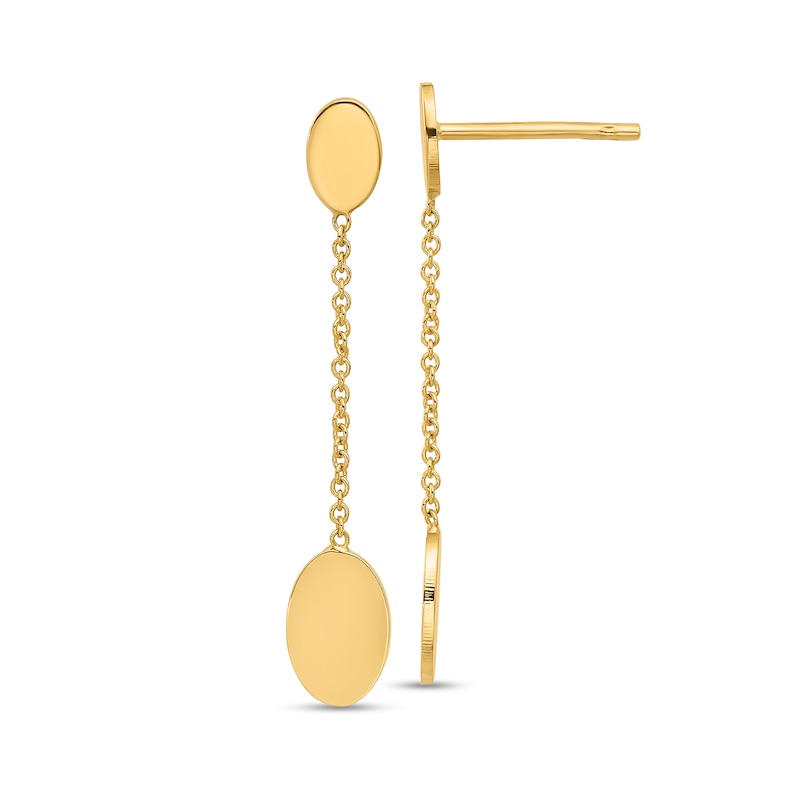 Main Image 1 of Oval Disc and Chain Dangle Drop Earrings in Hollow 14K Gold