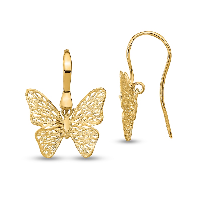 Main Image 1 of Ornate Butterfly Drop Earrings in Solid 14K Gold