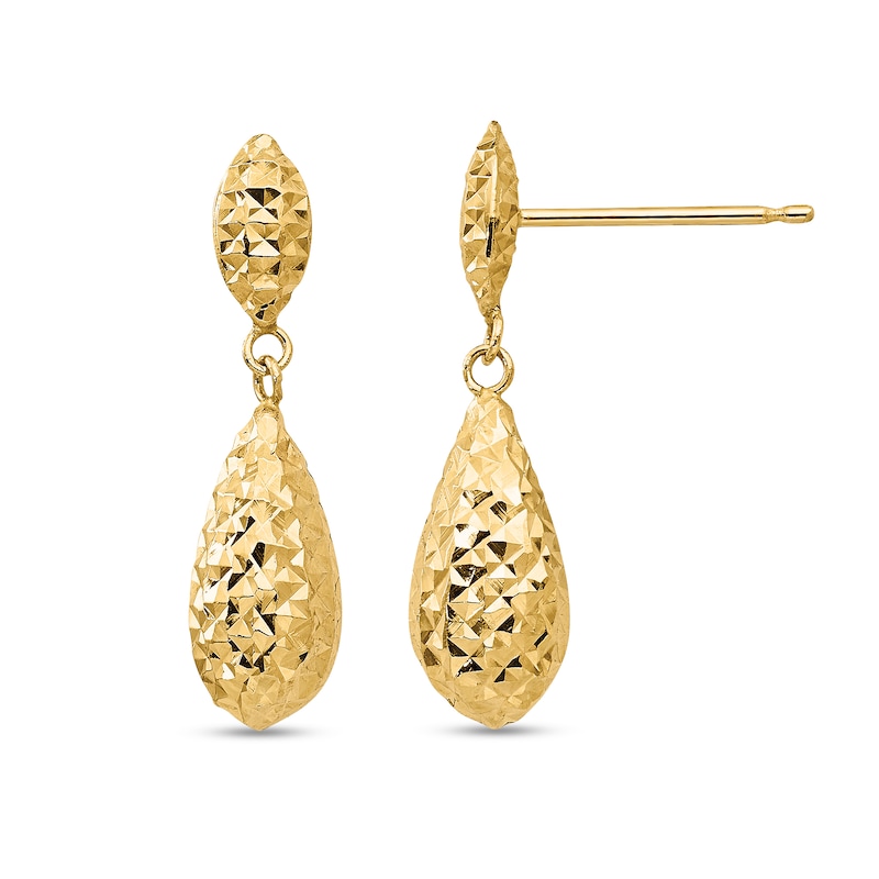 Main Image 1 of Diamond-Cut Puff Teardrop Dangle Earrings in Hollow 14K Gold