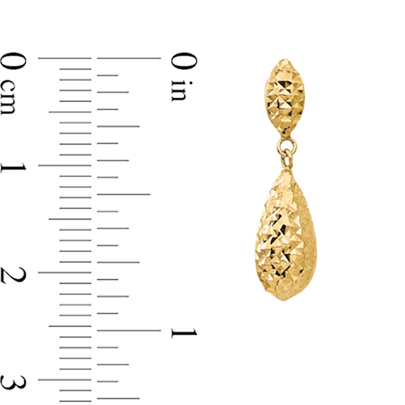 Main Image 2 of Diamond-Cut Puff Teardrop Dangle Earrings in Hollow 14K Gold