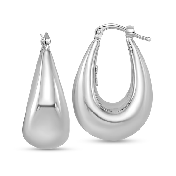 27.9mm Graduated Puff Oval Hoop Earrings in Hollow 14K White Gold