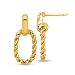 Rope-Textured Oval Drop Earrings in Hollow 14K Gold