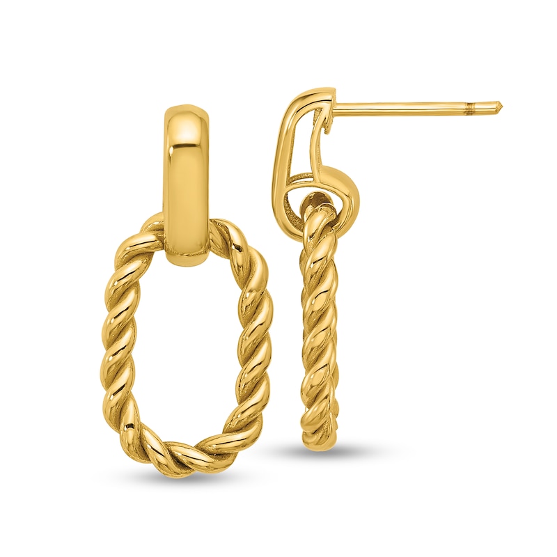 Main Image 1 of Rope-Textured Oval Drop Earrings in Hollow 14K Gold