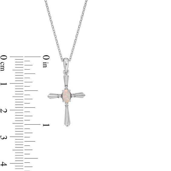 Oval Lab-Created Opal and Diamond Accent Flared Cross Pendant in Sterling Silver
