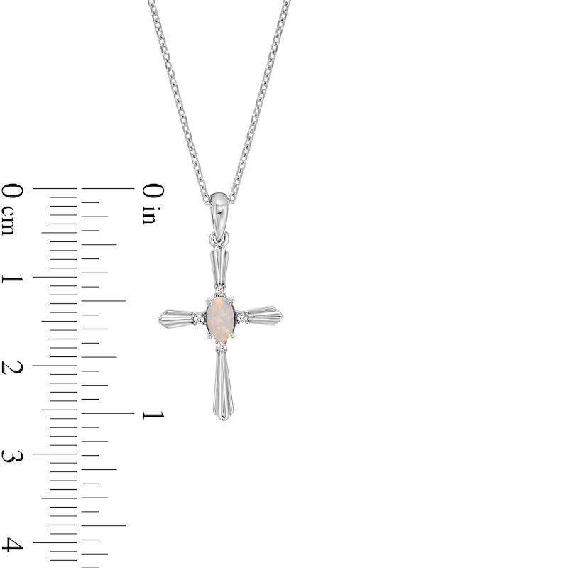 Main Image 3 of Oval Lab-Created Opal and Diamond Accent Flared Cross Pendant in Sterling Silver