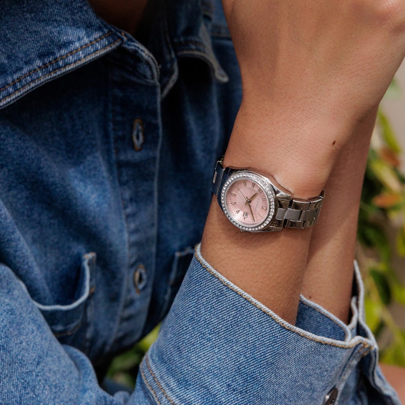 Main Image 4 of Ladies’ Caravelle by Bulova Crystal Accent Dress Sport Watch with Pink Dial (Model: 43M123)