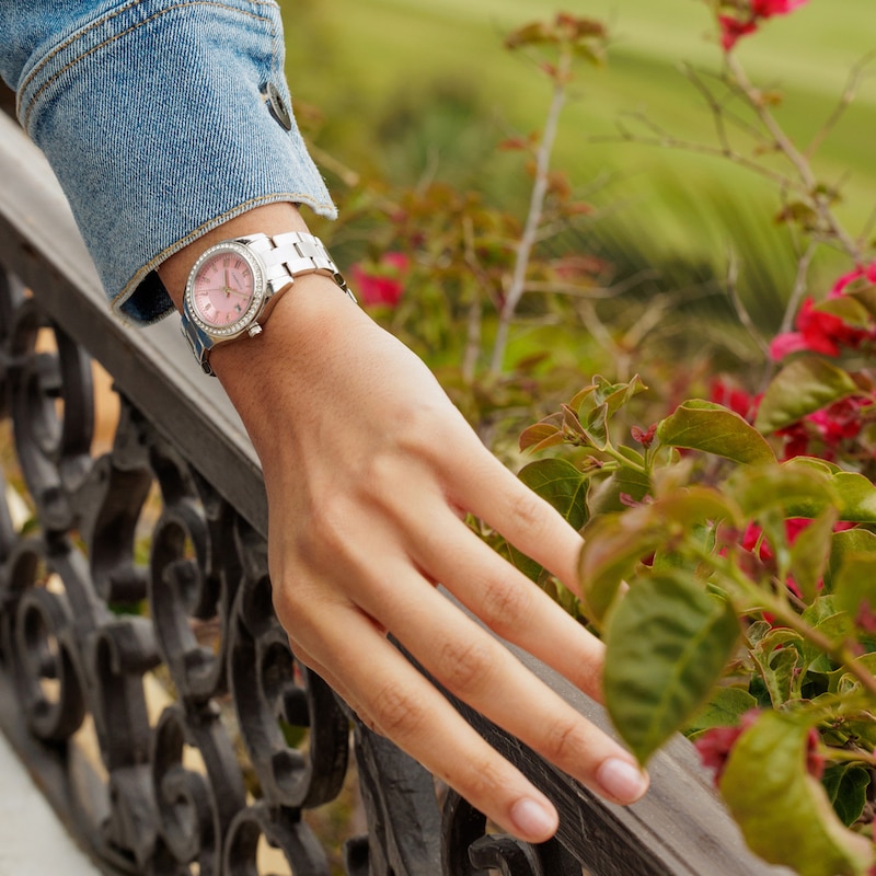 Main Image 5 of Ladies’ Caravelle by Bulova Crystal Accent Dress Sport Watch with Pink Dial (Model: 43M123)