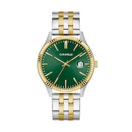 Men’s Caravelle by Bulova Two-Tone IP Dress Watch with Green Dial (Model: 45B162)