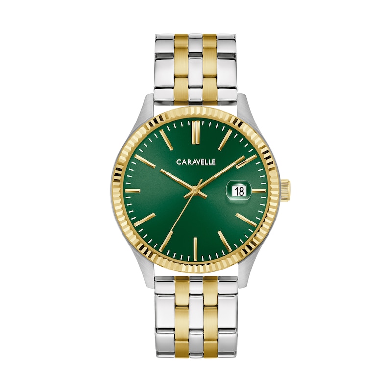 Main Image 1 of Men’s Caravelle by Bulova Two-Tone IP Dress Watch with Green Dial (Model: 45B162)