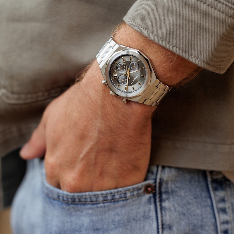 Main Image 5 of Men’s Caravelle by Bulova Chronograph Dress Watch with Grey Dial (Model: 43A158)