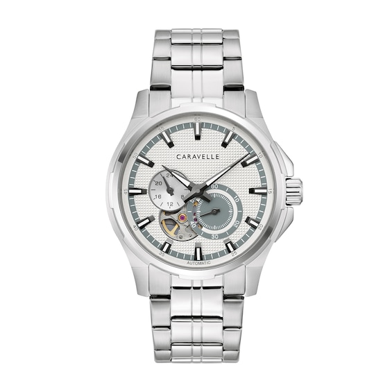 Menâs Caravelle by Bulova Automatic Dress Watch with Textured Silver-White Dial (Model: 43A159)