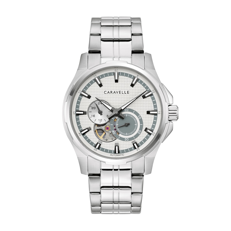 Main Image 1 of Men’s Caravelle by Bulova Automatic Dress Watch with Textured Silver-White Dial (Model: 43A159)