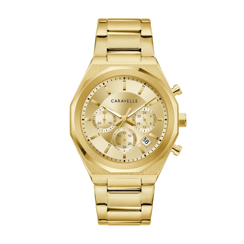 Main Image 1 of Men’s Caravelle by Bulova Gold-Tone IP Chronograph Dress Watch with Gold-Tone Dial (Model: 44A123)