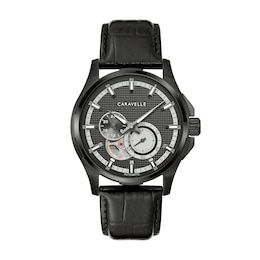Men’s Caravelle by Bulova Black IP Automatic Dress Watch with Textured Black Dial (Model: 45A153)