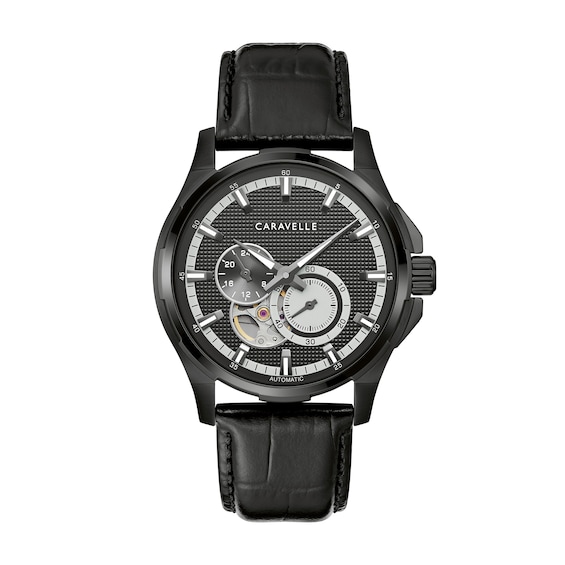 Menâs Caravelle by Bulova Black IP Automatic Dress Watch with Textured Black Dial (Model: 45A153)
