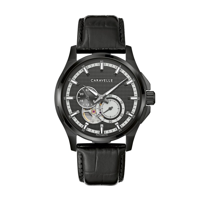 Main Image 1 of Men’s Caravelle by Bulova Black IP Automatic Dress Watch with Textured Black Dial (Model: 45A153)