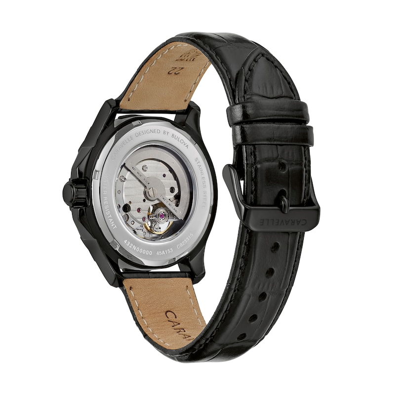 Main Image 3 of Men’s Caravelle by Bulova Black IP Automatic Dress Watch with Textured Black Dial (Model: 45A153)
