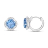 Thumbnail Image 2 of 7.0mm Asscher-Cut Swiss Blue Topaz and White Lab-Created Sapphire Tilted Cushion Frame Hoop Earrings in Sterling Silver
