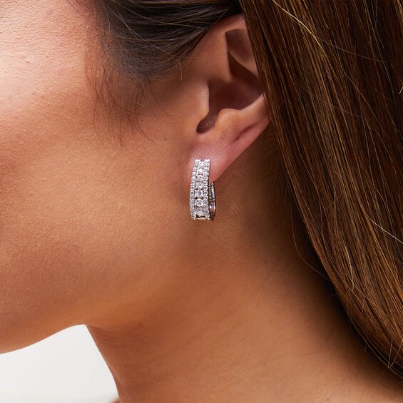 1-1/2 CT. T.w. Certified Lab-Grown Diamond Graduated Triple Row Hoop Earrings in 14K White Gold (F/Si2)