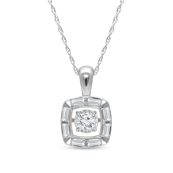 1/3 CT. T.w. Baguette and Round Certified Lab-Grown Diamond Cushion Frame Pendant in Sterling Silver (I/Si2)