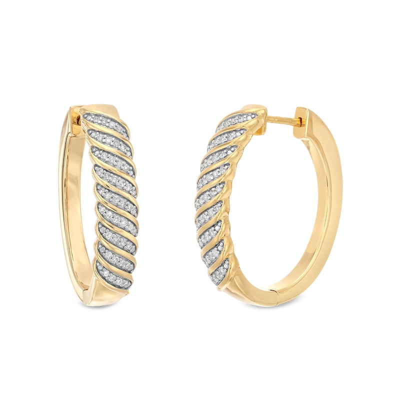 Main Image 1 of 1/4 CT. T.W. Diamond Cascading Wave Hoop Earrings in Sterling Silver with 14K Gold Plate