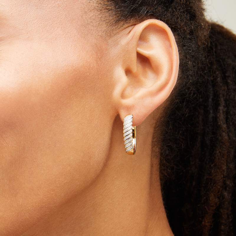 Main Image 2 of 1/4 CT. T.W. Diamond Cascading Wave Hoop Earrings in Sterling Silver with 14K Gold Plate