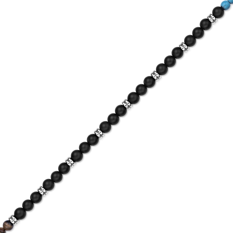 Main Image 2 of Black Agate, Brown Jasper and Turquoise Bead Necklace in Stainless Steel - 20”
