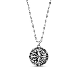Black Spinel Oxidized Compass Pendant in Sterling Silver - 24”