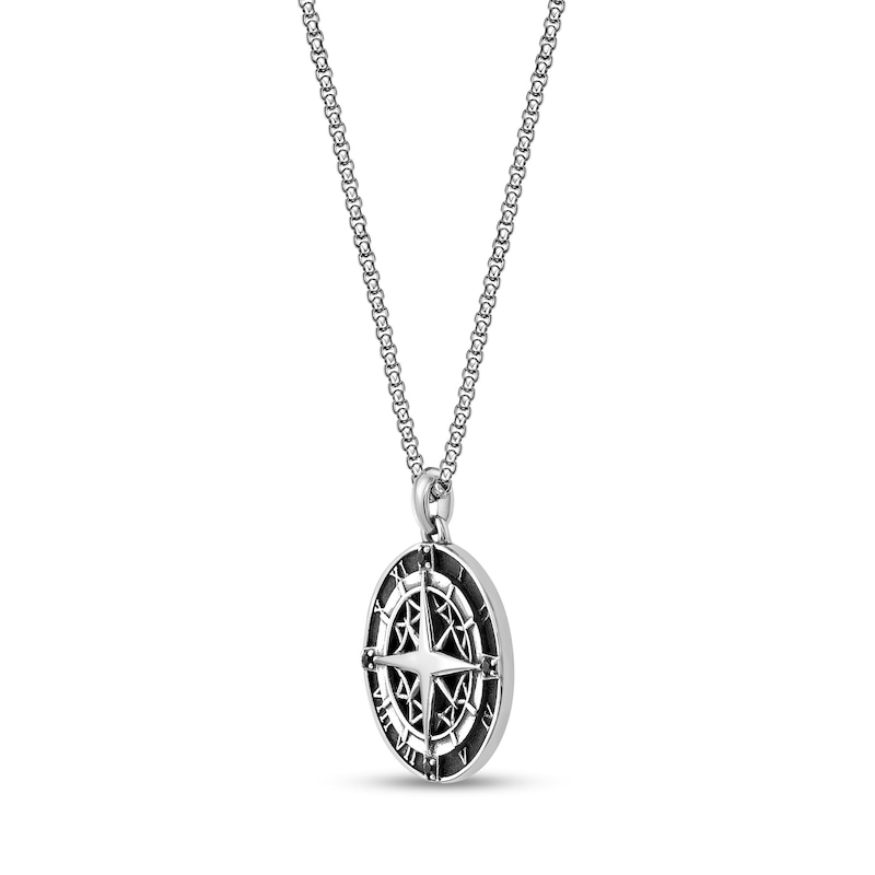 Main Image 2 of Black Spinel Oxidized Compass Pendant in Sterling Silver - 24”