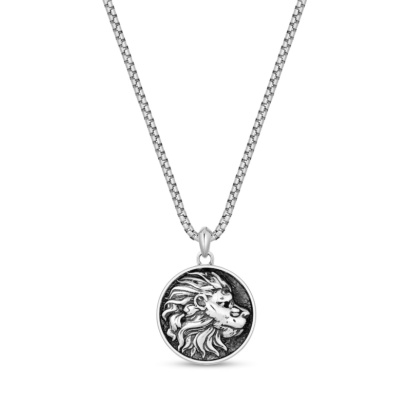 Main Image 1 of Black Spinel Lion Medallion Pendant in Sterling Silver  24”