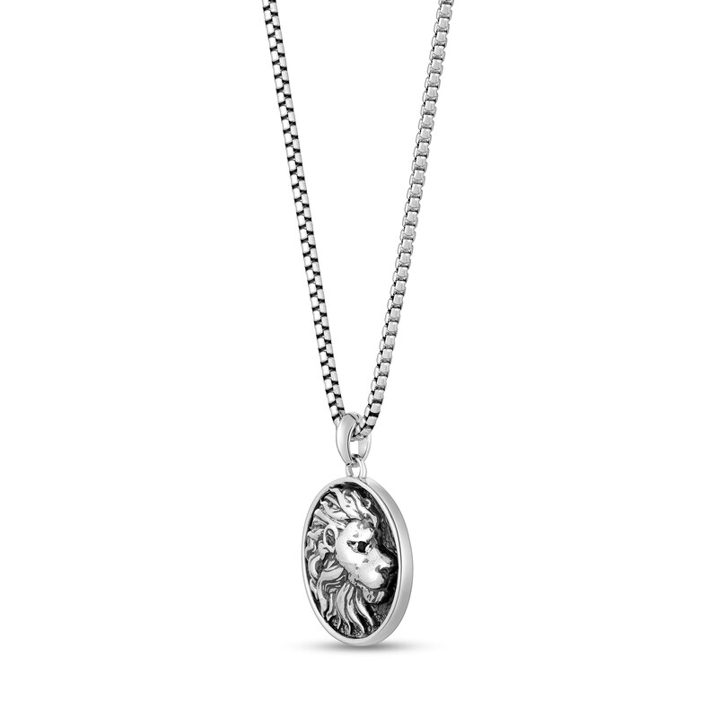 Main Image 2 of Black Spinel Lion Medallion Pendant in Sterling Silver  24”