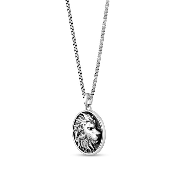 Black Spinel Lion Medallion Pendant in Sterling Silver 24â