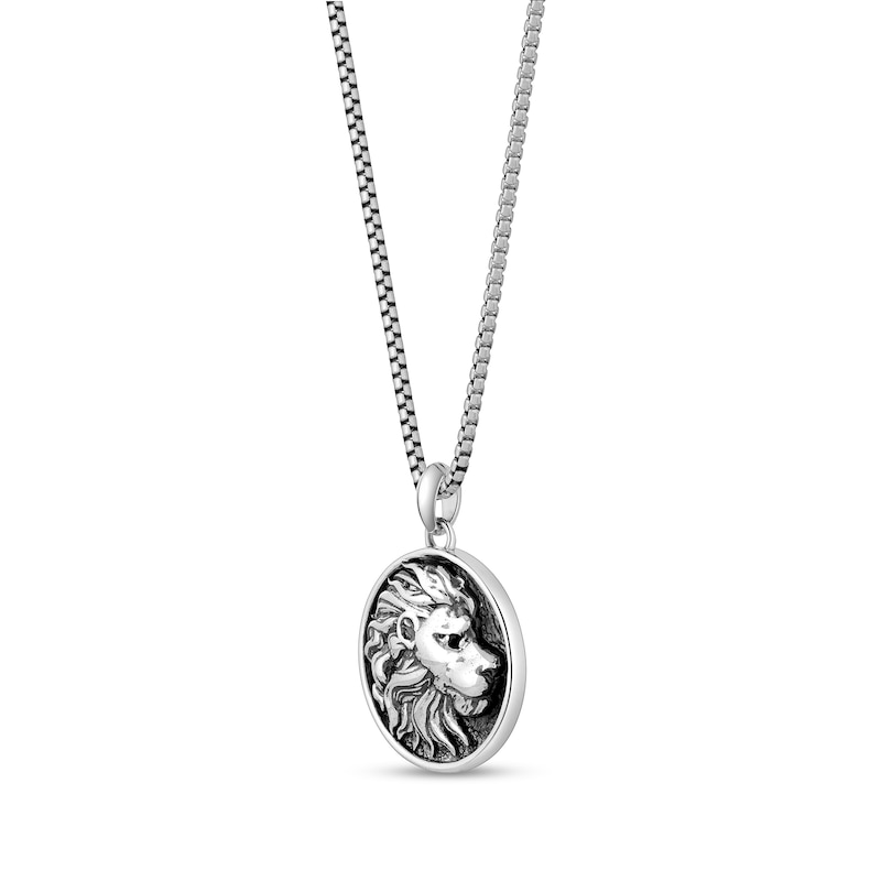 Main Image 3 of Black Spinel Lion Medallion Pendant in Sterling Silver  24”
