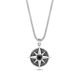 5.0mm Black Spinel Oxidized Compass Pendant in Sterling Silver - 24"