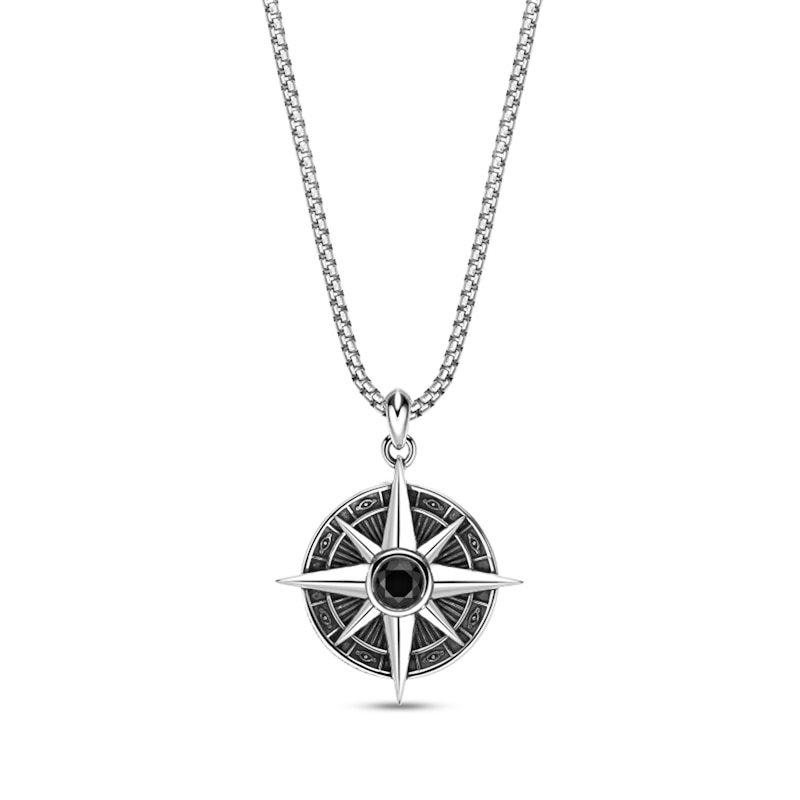 Main Image 1 of 5.0mm Black Spinel Oxidized Compass Pendant in Sterling Silver - 24"