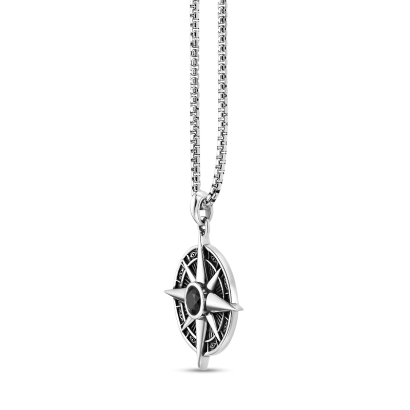 Main Image 2 of 5.0mm Black Spinel Oxidized Compass Pendant in Sterling Silver - 24"