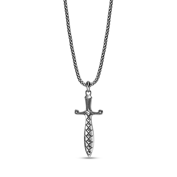 Oxidized Dagger Pendant in Sterling Silver with Black Rhodium Plate - 24"