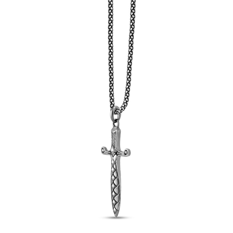 Main Image 2 of Oxidized Dagger Pendant in Sterling Silver with Black Rhodium Plate - 24"