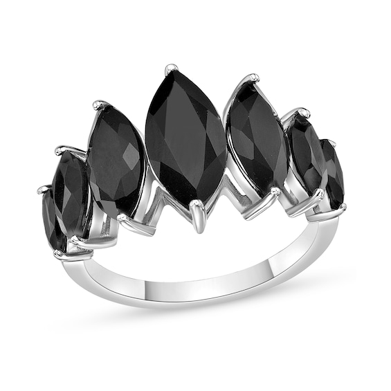Marquise-Cut Onyx Graduated Seven Stone Ring in Sterling Silver