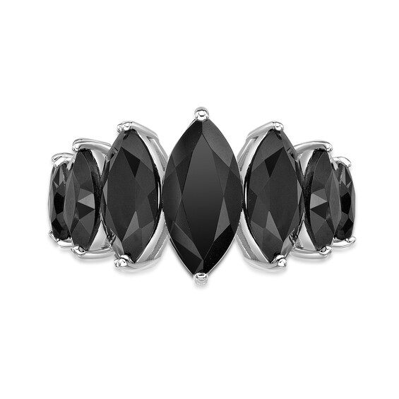Marquise-Cut Onyx Graduated Seven Stone Ring in Sterling Silver