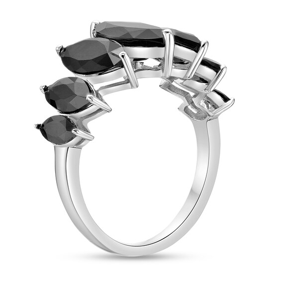 Marquise-Cut Onyx Graduated Seven Stone Ring in Sterling Silver