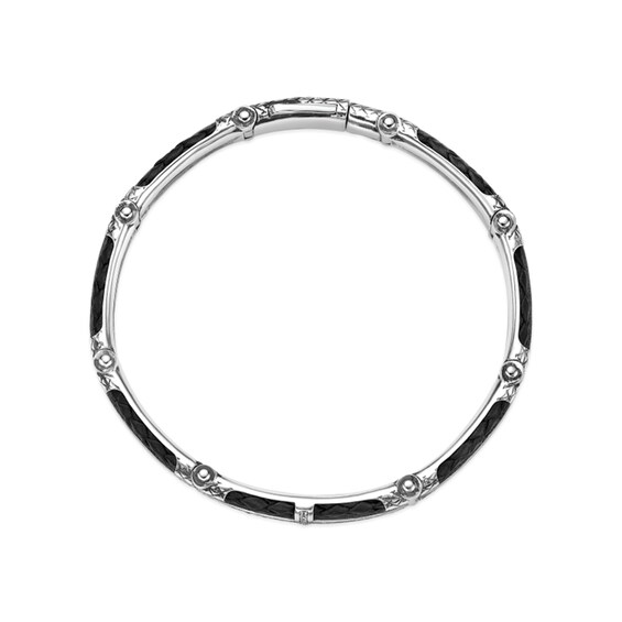 White Lab-Created Sapphire Brown Leather Oxidized Bracelet in Sterling Silver - 8.5"