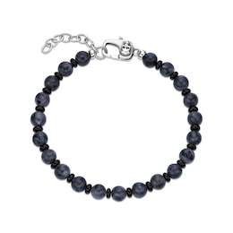 6.0mm Labradorite and Black Agate Bead Bracelet in Sterling Silver - 9.7”