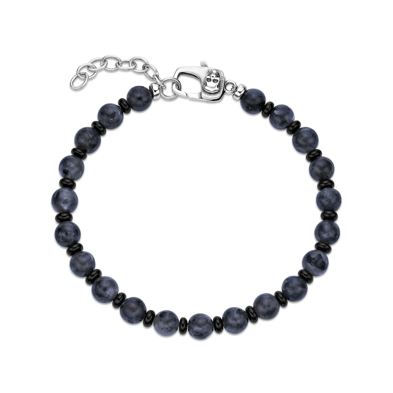 Main Image 1 of 6.0mm Labradorite and Black Agate Bead Bracelet in Sterling Silver - 9.7”