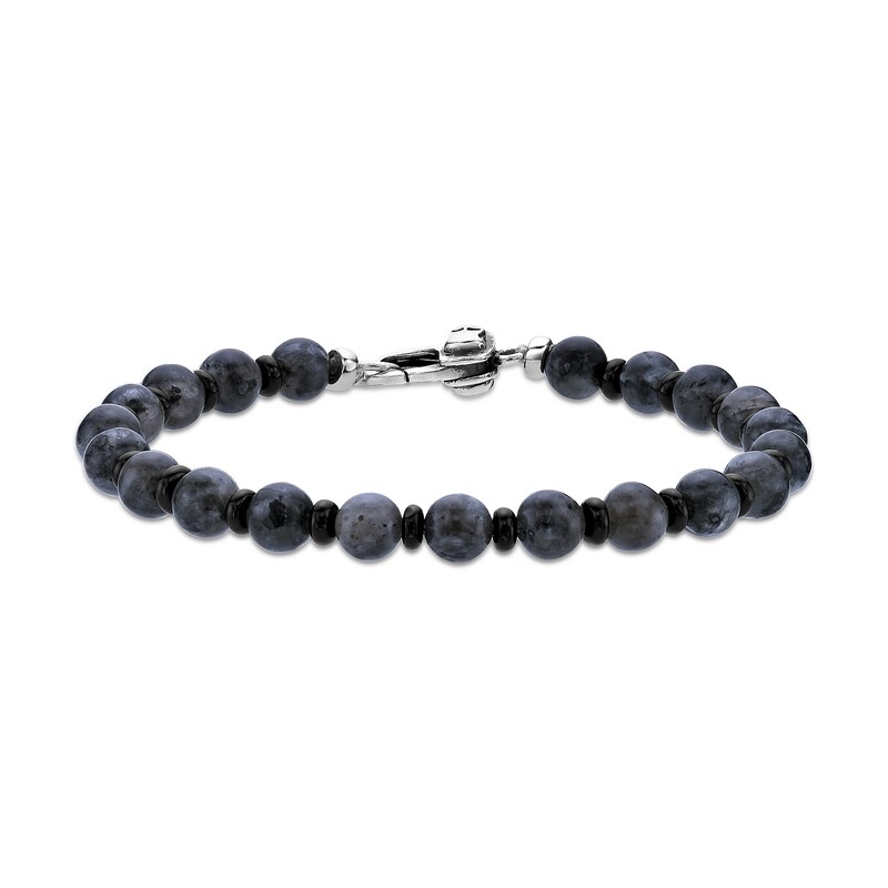 Main Image 2 of 6.0mm Labradorite and Black Agate Bead Bracelet in Sterling Silver - 9.7”