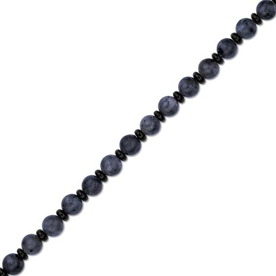 6.0mm Labradorite and Black Agate Bead Bracelet in Sterling Silver - 9.7”