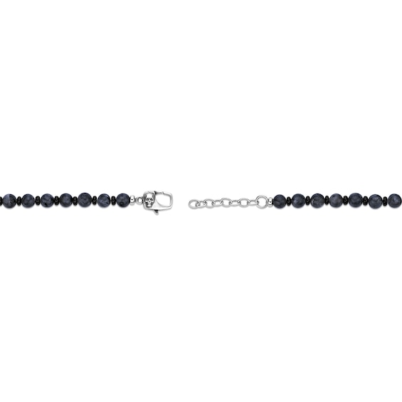 6.0mm Labradorite and Black Agate Bead Bracelet in Sterling Silver - 9.7”