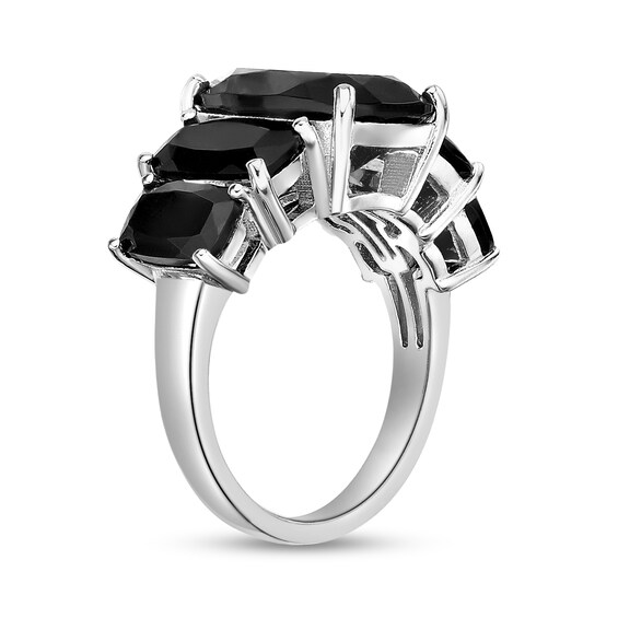 Elongated Cushion-Cut Onyx Graduated Five Stone Ring in Sterling Silver